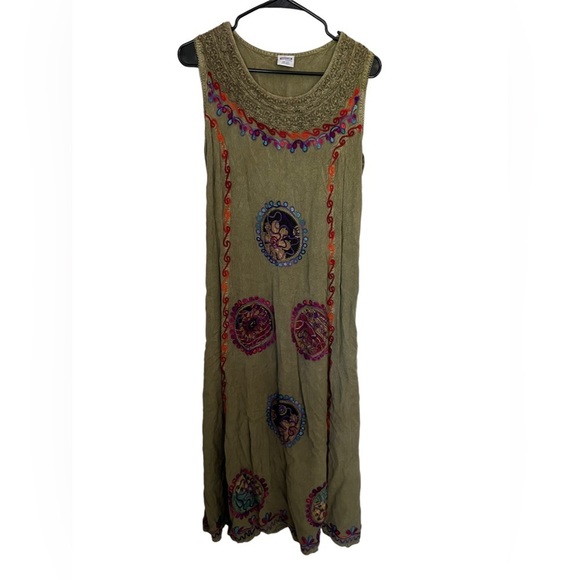 Olive Boho Embroidery Dress - Picture 1 of 4